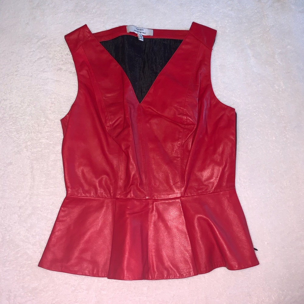 Robert Rodriguez Red Leather Black Net Tank Top
